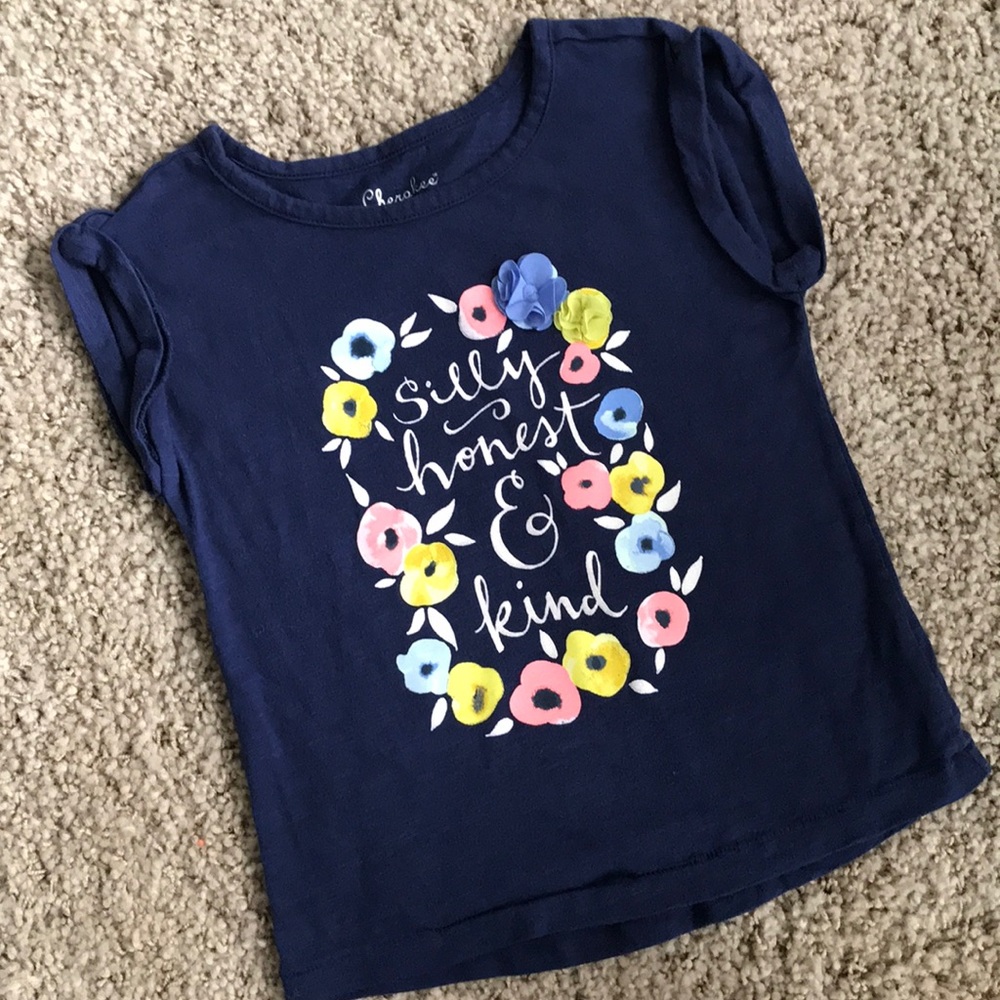 Adorable girls shirt with 3D flower appliqué